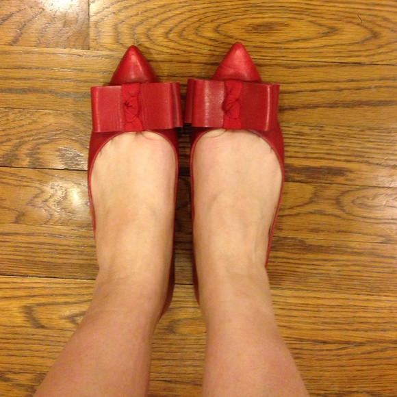 J. Crew Red VIV flats with bow detail - Picture 2 of 12